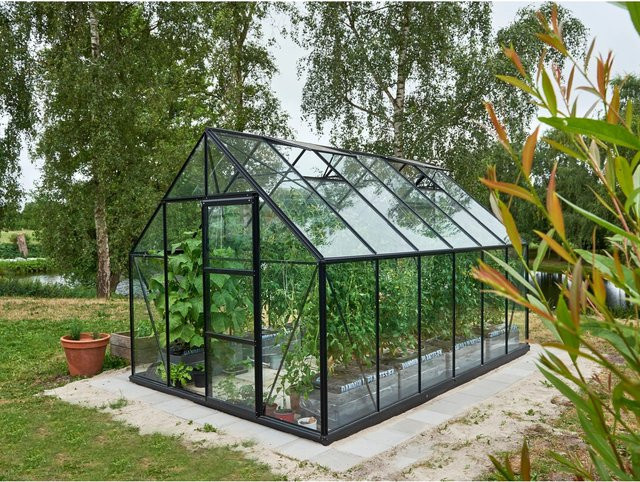 Halls Gewächshaus Universal 128 Schwarz mit Sicherheitsglas und Fundamentrahmen für die Pflanzenzucht im Garten, 9,9 m² - Bild 1