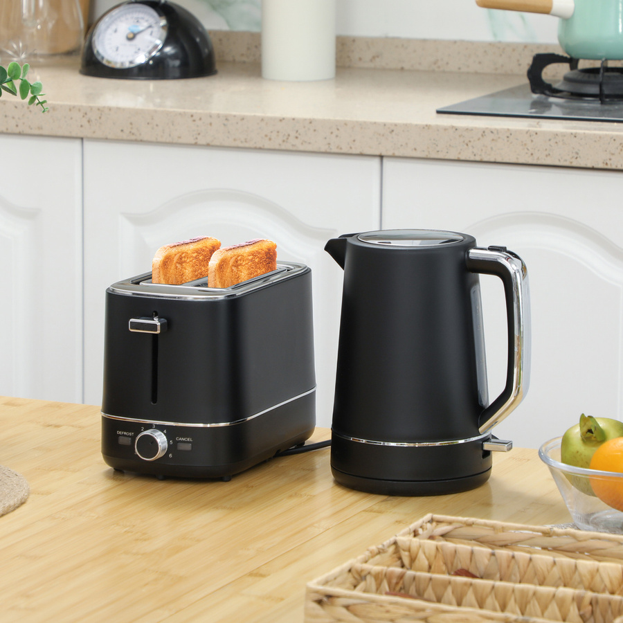 HOMCOM Frühstücks-Set mit Wasserkocher und Toaster in Schwarz, 2200 W, 1,7 l Wasserkocher mit Kalkfilter und 2-Scheiben-Toaster mit 6 Bräunungsstufen - Bild 2