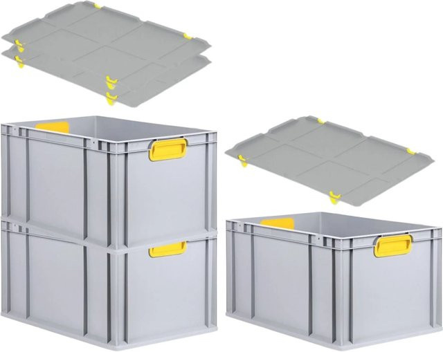 PROREGAL Spar Set 3x Eurobox Nextgen Color mit Auflagedeckel und Schiebeschnappverschlüssen, Farbe: Gelb, H x B x T: 32 x 40 x 60 cm - Bild 1