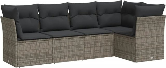 vidaXL 5-tlg. Garten-Sofagarnitur in L-Form aus grauem Poly-Rattan mit Sitzkissen und Stauraum - Bild 1