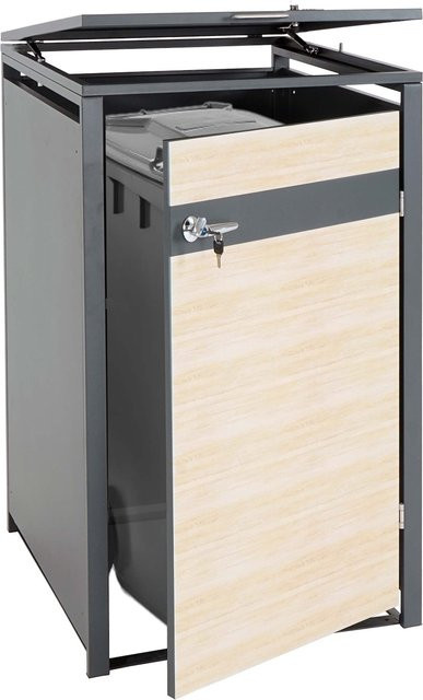 Mülltonnenverkleidung MCW-J82 Mülltonnenbox aus Metall in Anthrazit mit Buche-Holzoptik hellbraun, erweiterbar - Bild 1