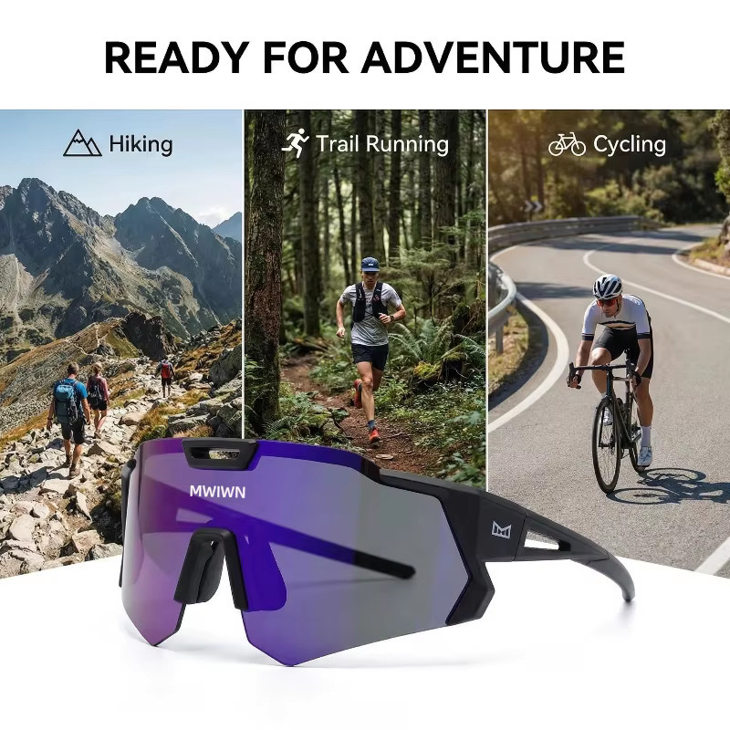 MWWIN Radsportsonnenbrille, Unisex, Vollrand, Kunststoff, Schwarz - Bild 4