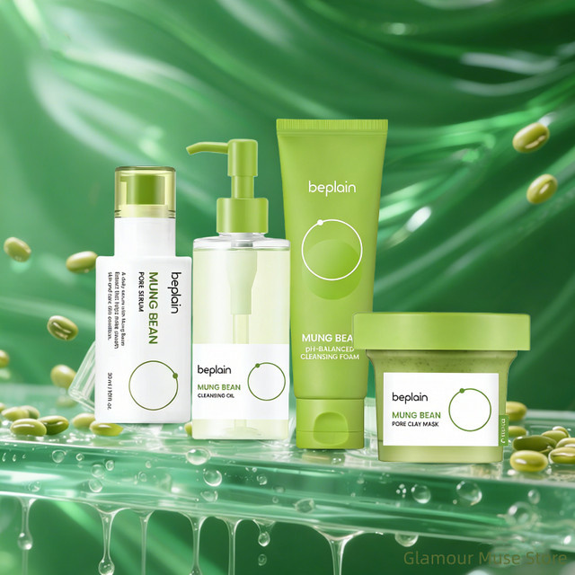 BEPLAIN Mungbohnen Porenserum, Reinigungsschaum, Tonmaske und Make-up-Entferner-Öl, Unisex - Bild 1