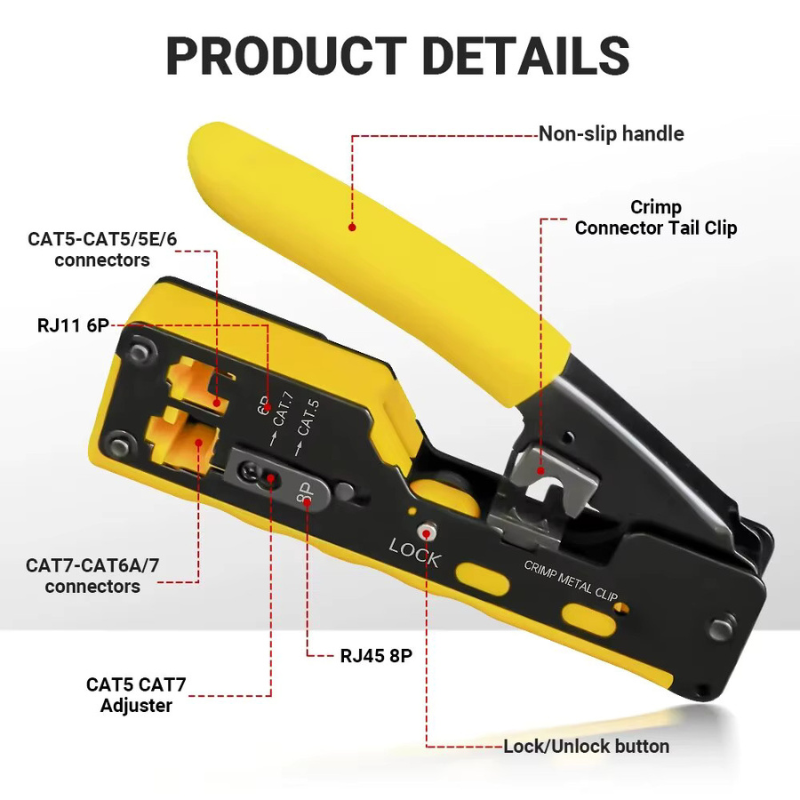 Ampcom Netzwerk Crimper AM-718 für RJ45 Cat8/7/6a/6/5e und RJ11/12 in Schwarz - Bild 2