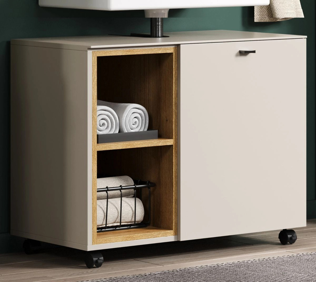 Waschbeckenunterschrank Jardins in Kaschmir mit Eiche, modern, matt, Breite: 80 cm - Bild 1