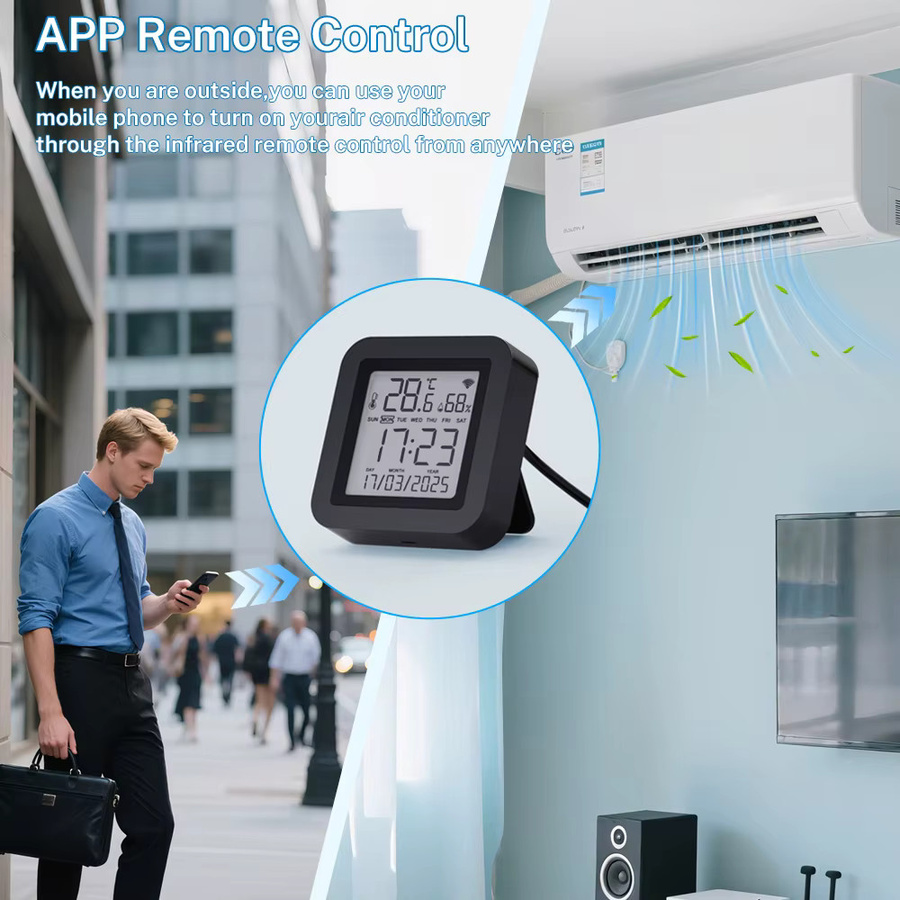 MinisterWorks S09 Smart WiFi IR-Fernbedienung mit integriertem Temperatur- und Feuchtigkeitssensor in Schwarz, kompatibel mit Google Home, Alexa, Yandex und Tuya SmartLife - Bild 3
