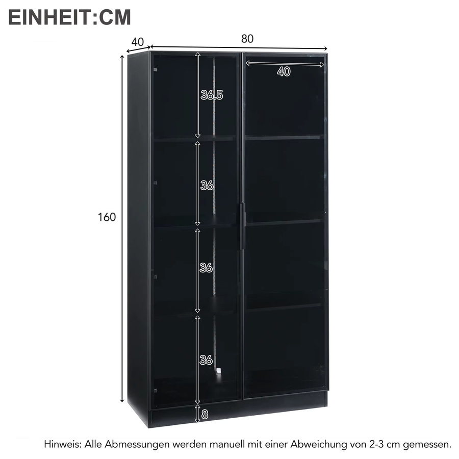 Okwish 2-türige Vitrine in Schwarz mit APP-gesteuerter LED-Beleuchtung und Glastüren - Bild 6