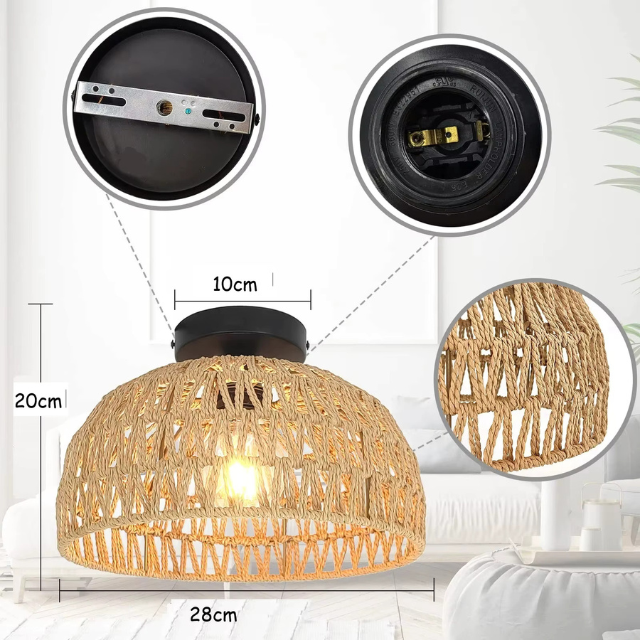 IRALAN Pendelleuchte aus Bambus und Rattan im Boho-Stil, Schwarz, Handgefertigte Deckenlampe für dein Wohnzimmer - Bild 4