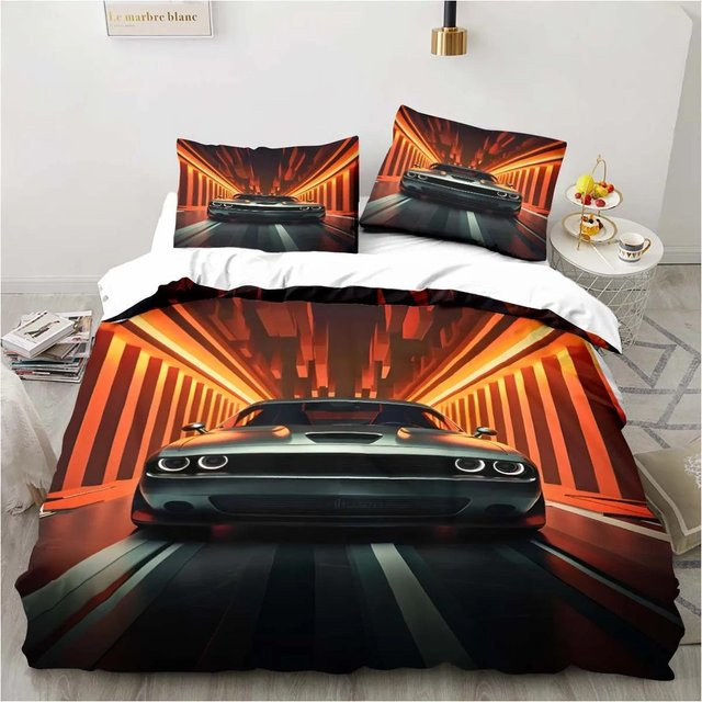 Gu Tao Bettwäsche-Set Retro Dodge Srt Hellcat Racing mit Bettbezug und Kissenbezügen, Mehrfarbig, B: 172 cm, H: 218 cm - Bild 1