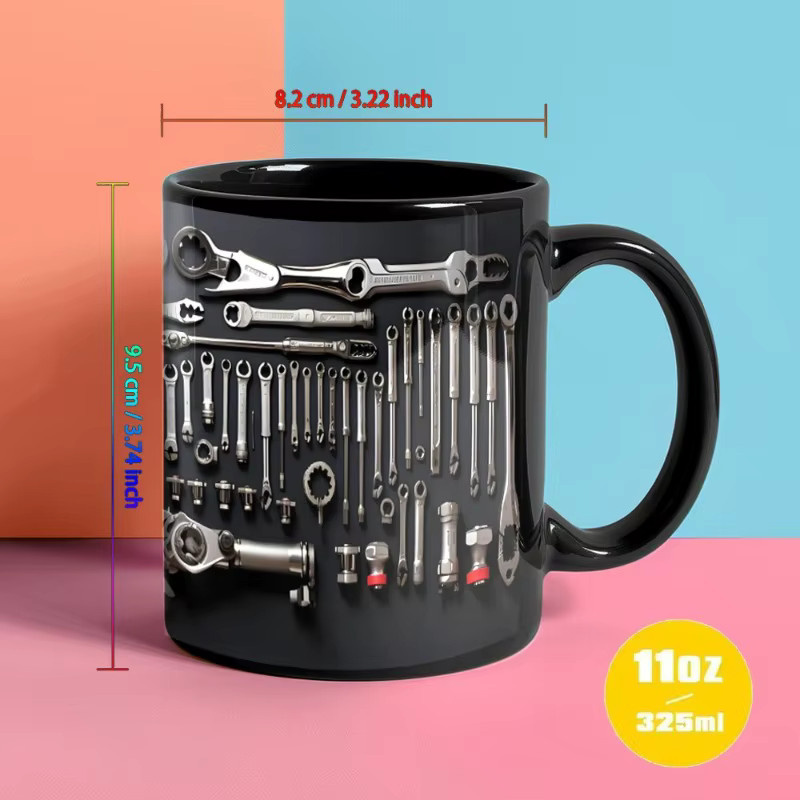 JUSTINLAU Kaffeetasse aus Keramik mit Werkzeugkasten und Schraubenschlüssel Design in Schwarz, 325 ml - Bild 3