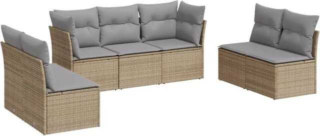 vidaXL 7-tlg Garten-Sofagarnitur in L-Form aus Poly-Rattan in Beige mit Sitzkissen und Stauraum - Bild 1