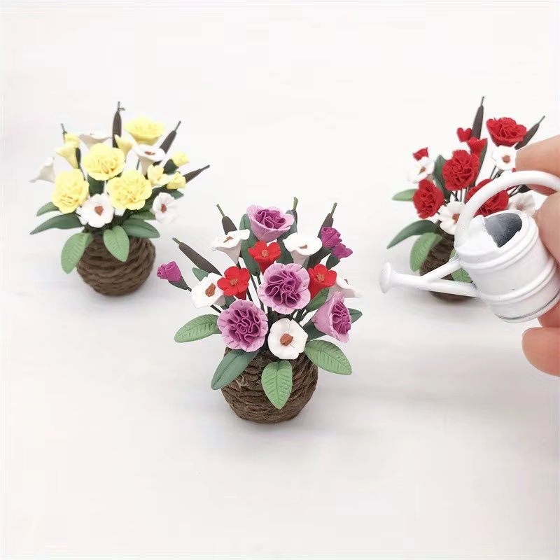 Künstliches Blumenarrangement für Miniatur-Blumengärten und Wohnzimmer-Szenen in Weiß, Rot und Lila - Bild 4