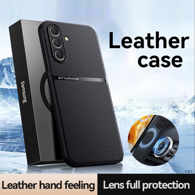 Stoßfeste Lederhülle Coque für Samsung A15 A16 A17 A25 A53 A54 A55 A56 A57 A34 A35 A36 A37 mit Magnetischem Schutz in Blau und Schwarz - Bild 1