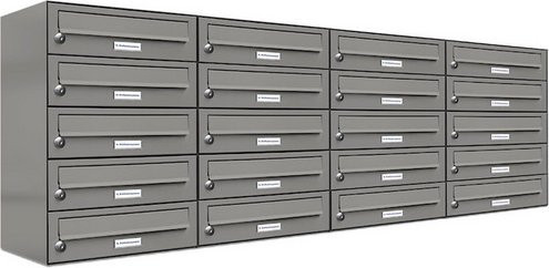 AL Briefkasten-System für 20 Parteien, Aufputzmontage, grau, B/H/T: 153,89 x 57,5 x 27,5 cm - Bild 1