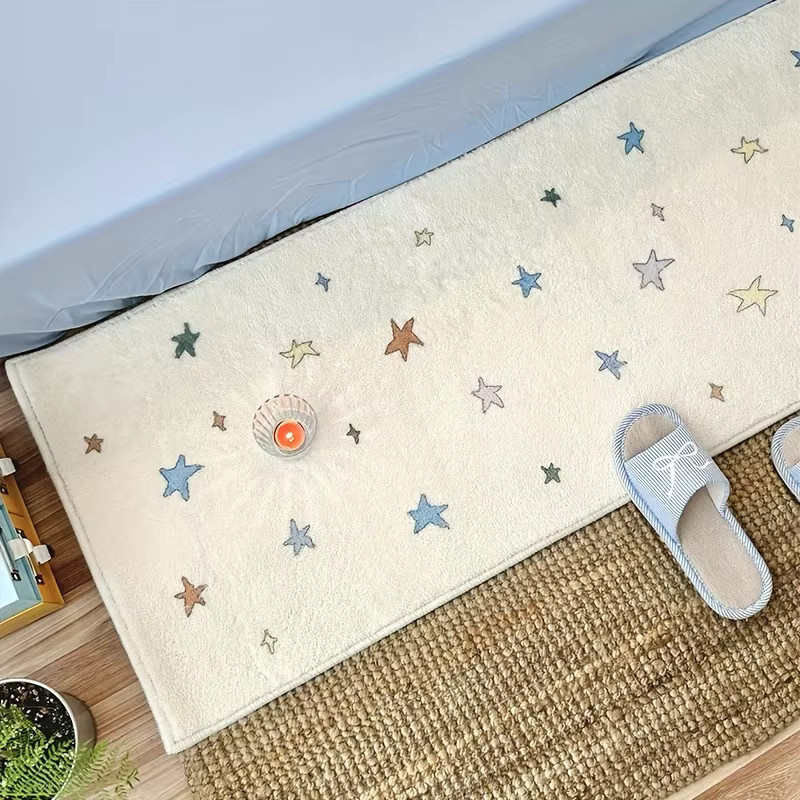 VIKAMA Stern-Nachttischteppich für Kinderzimmer mit Streifen-Design in Weiß, 60 x 60 cm - Bild 2