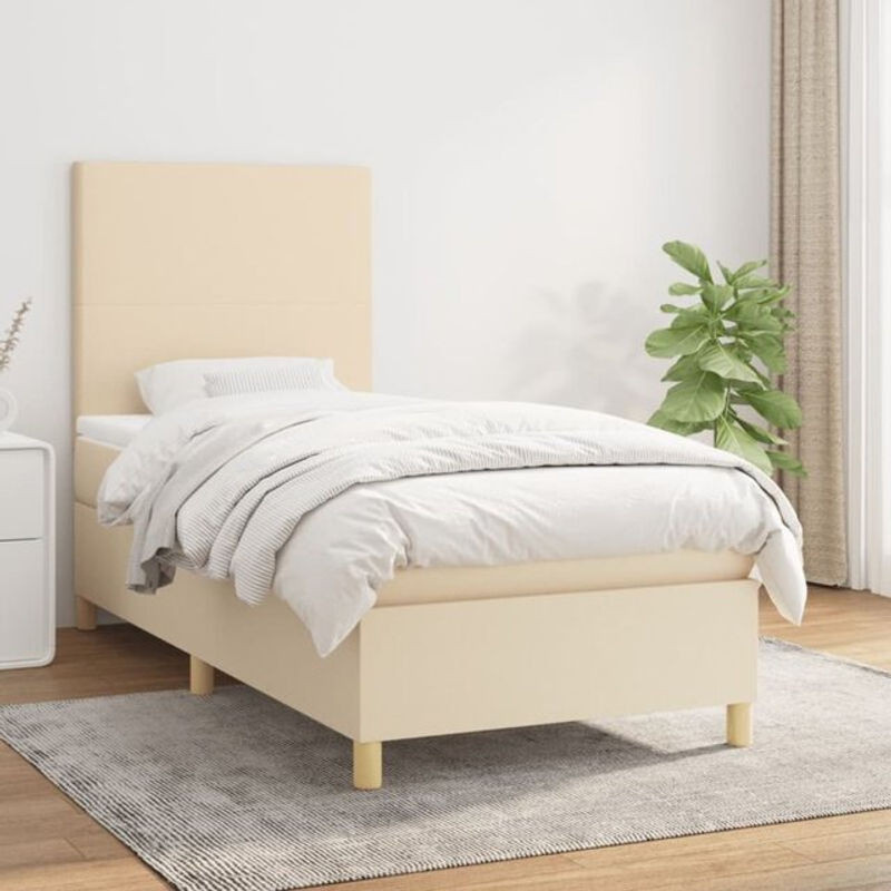 vidaxl Boxspringbett mit Matratze in Beige aus Stoff und Holzwerkstoff B/T/H: 90 x 200 x 118 cm - Bild 1