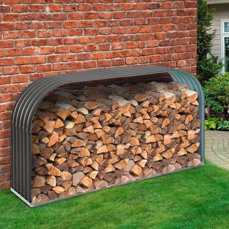 Outsunny Kaminholzständer aus Metall in Grau mit Rückwand für Garten und Terrasse, B/T/H: 46 x 46 x 112 cm - Bild 3