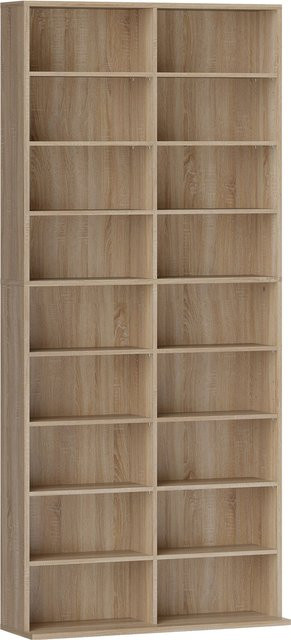 HOMCOM CD- und DVD-Aufbewahrungsmöbel in Naturholz, Multimedia-Regal mit 18 Fächern und 14 verstellbaren Einlegeböden, B/T/H: 78,5 x 24 x 175 cm - Bild 1