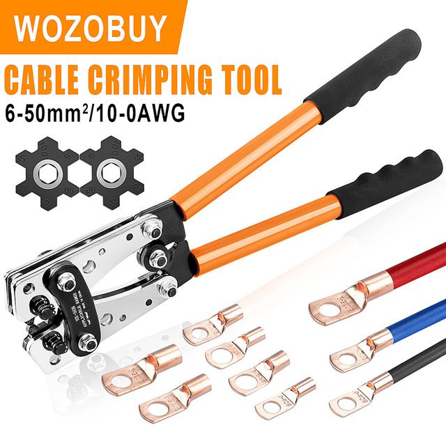 WOZOBUY Sechskant-Crimpzange HX-50B für Rohrklemmen und Kabelschuhe, 6–50 mm2/AWG 10–1/0, Orange - Bild 1