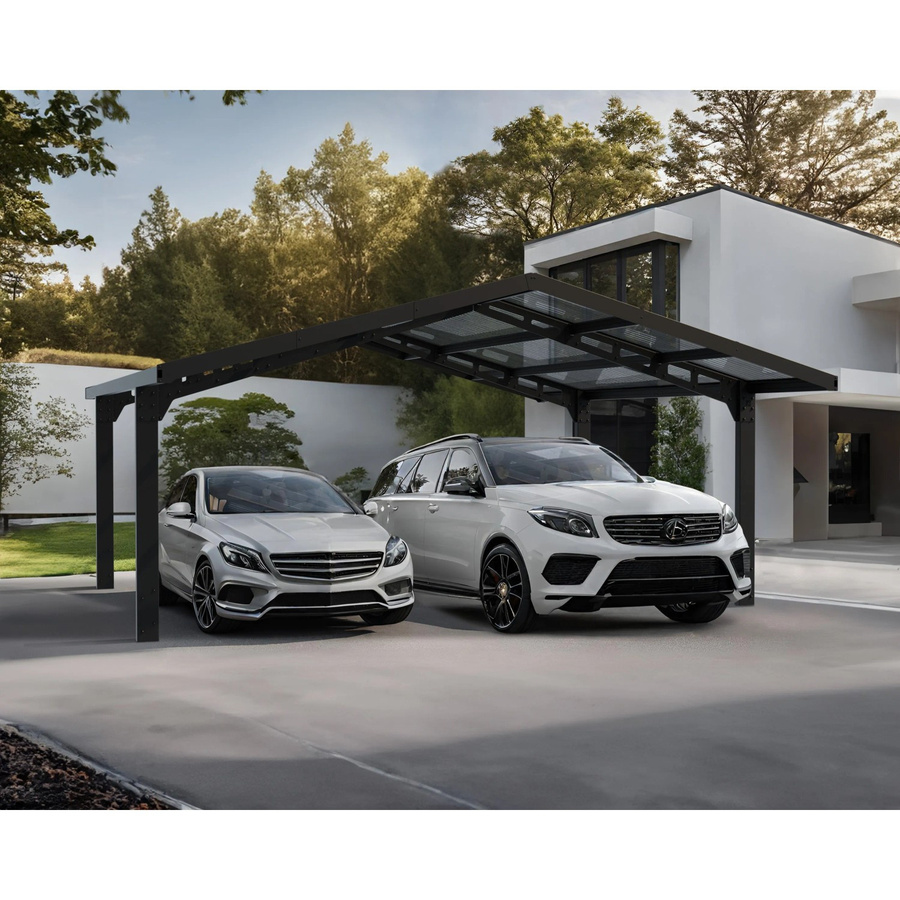 Palram Canopia Carport Sydney Apex in Schwarz mit Regenrinne und Polycarbonat-Dach - Bild 2