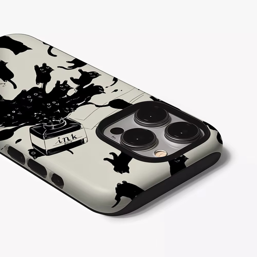 Potdemiel Handyhülle Ink Blot Cat Swarm für iPhone 17 16 15 14 13 Pro Max Plus mit doppelschichtiger Rückseite in Multicolour - Bild 3
