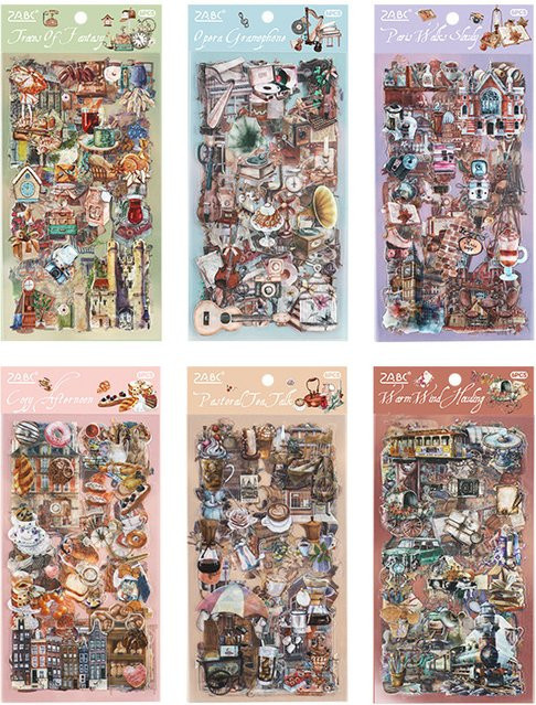 6 Blatt Vintage-Aufkleber im Antik-Look mit alten Etiketten- und Ticketmustern für deine Retro-Journal-Markierungen und Collagen in Multicolour - Bild 1