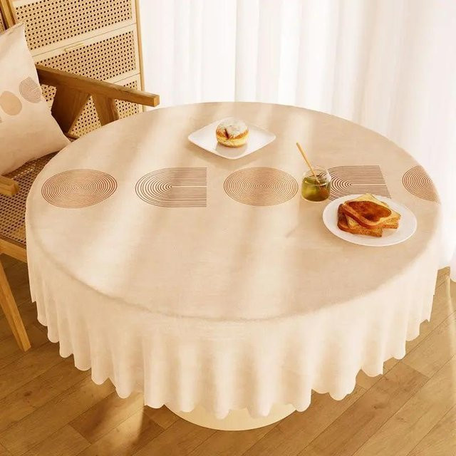Runde Tischdecke Super Six aus PVC in Beige, wasserabweisend und hitzebeständig, Durchmesser: 110 cm - Bild 1