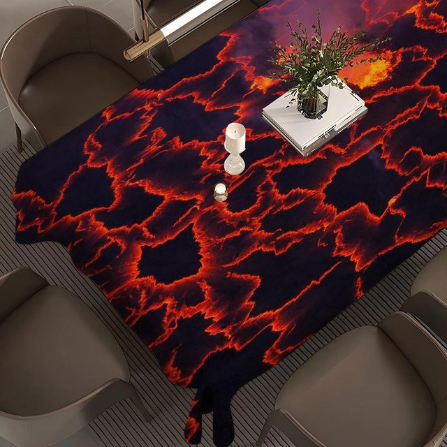 Potdemiel Tischdecke mit 3D Vulkan Lava Magma Design, rechteckig, wasserabweisend und waschbar, Mehrfarbig, B: 150 cm, L: 300 cm - Bild 1