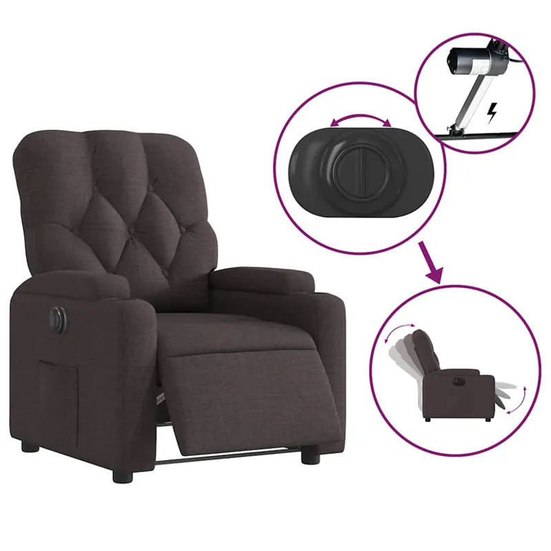 Vidaxl Elektrischer Relaxsessel in Braun mit Stoffbezug im klassischen Design - Bild 5