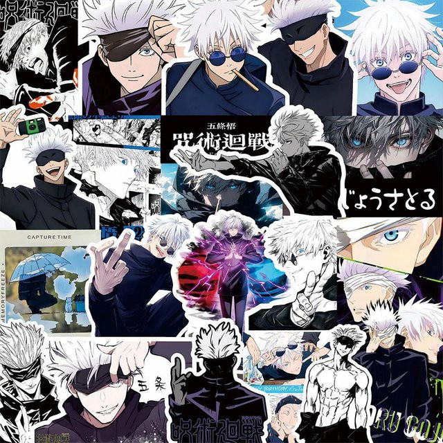 Binchi Outdoor Product Anime Jujutsu Kaisen Gojo Satoru Aufkleber Set, bunte Manga Charakter Sticker zur Dekoration von Handy, Notizbuch und Gepäck - Bild 1