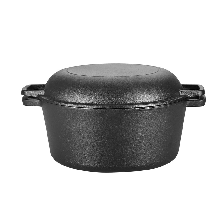 Nensit 2 in 1 Gewürzter Doppel-Dutch Oven Kombikocher aus Gusseisen, Schwarz - Bild 3
