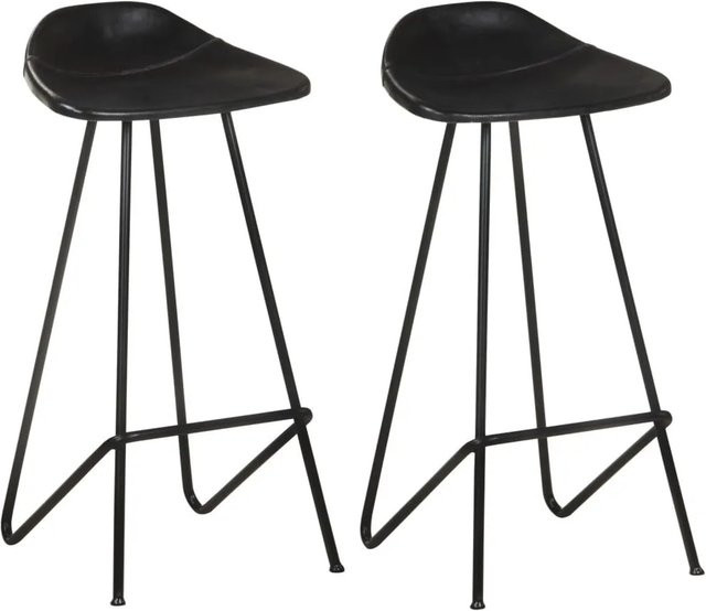 DELUKE Barhocker MUKE 2er Set aus schwarzem Echtleder im industriellen Stil für Küche und Hausbar - Bild 1