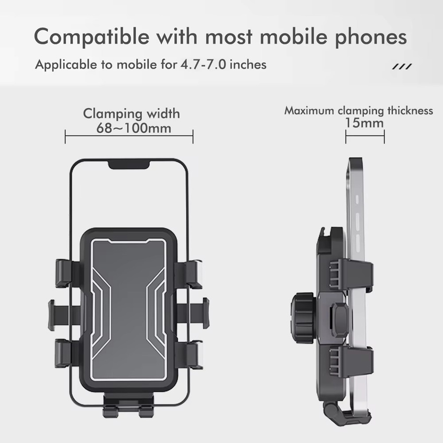6-Klauen-Fahrrad-Handyhalterung mit Ladeanschluss und 360 Grad Rotation in Rot, Anti-Shock Halterung für Motorrad, MTB, Rennrad und Roller, passend für 4,7 bis 7 Zoll Smartphones - Bild 4