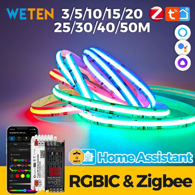 Tuya Zigbee RGBIC COB LED-Lichtstreifen-Set Multicolor mit Musik-Synchronisation, kompatibel mit Alexa und Google Home, 24V - Bild 1