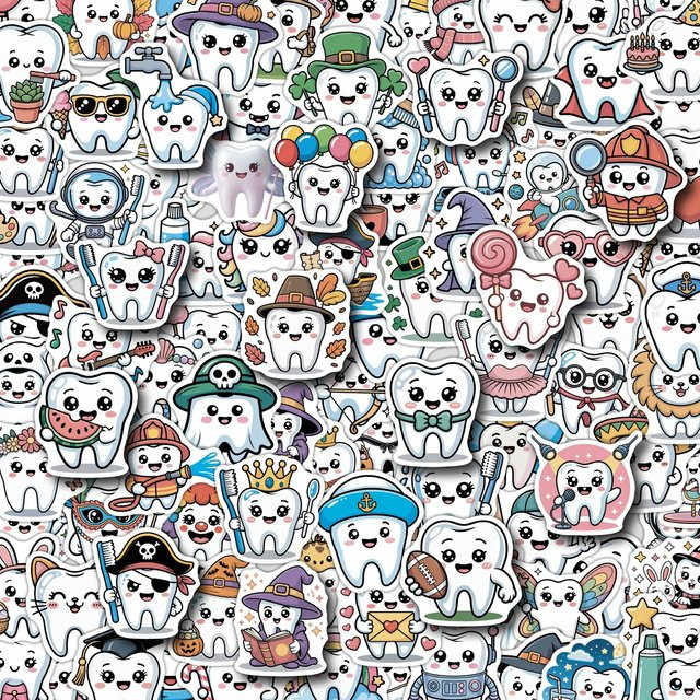 Wasserdichte Cartoon Zahn Graffiti Aufkleber Set in Multicolour für Computer und Trinkflaschen - Bild 1