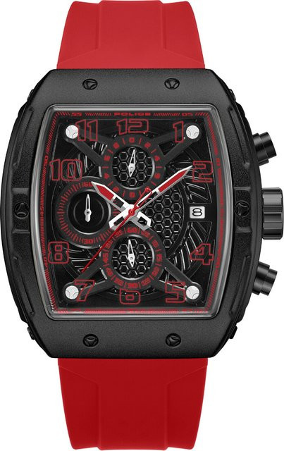 Police Chronograph Herrenuhr, Quarz, Edelstahl, 45 mm, Schwarz, Silikon - Bild 1