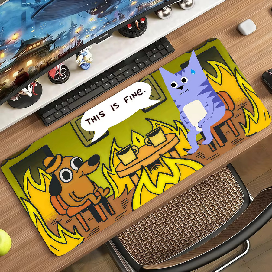 Großes Mauspad This Is Fine Dog in Multicolour, rutschfeste Schreibtischunterlage aus Gummi für PC und Laptop - Bild 3