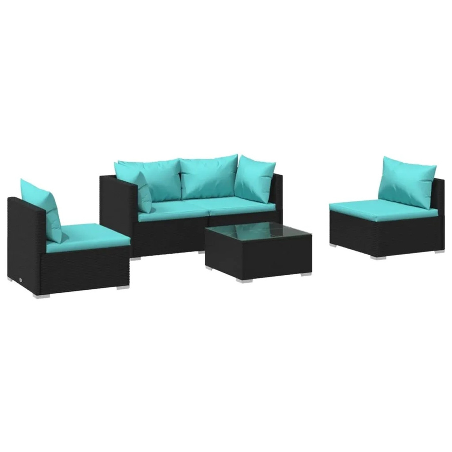 vidaXL 5-tlg Garten-Lounge-Set aus Poly-Rattan mit Kissen und Couchtisch in Schwarz - Bild 2