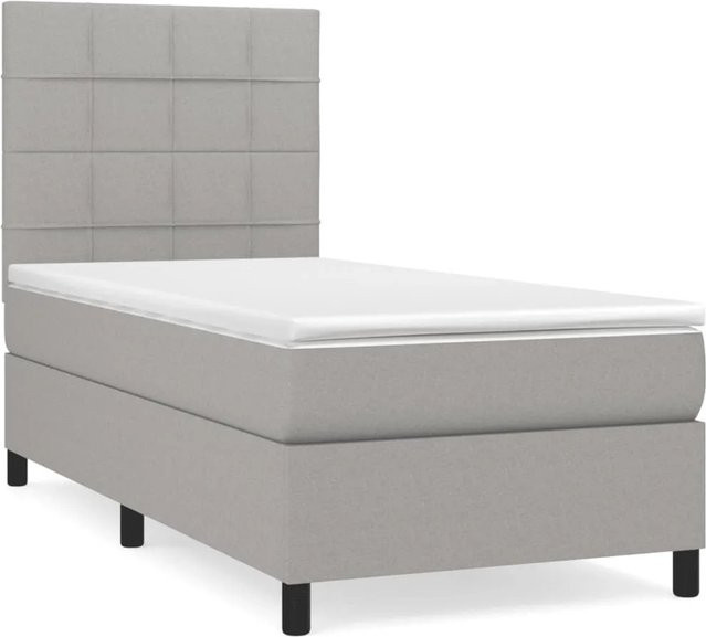 vidaXL Boxspringbett Hybrid mit Matratze und Taschenfederkern, Hellgrau, B/T/H: 90 x 200 cm - Bild 1