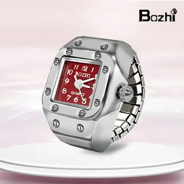 Fingeruhr Ring, Quarz, Messing, Silber, Unisex - Bild 1