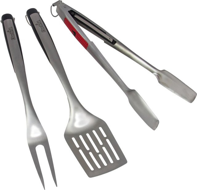 Char-Broil Comfort Grip Grillbesteck-Set 3-teilig aus Edelstahl in Silber mit Wender, Grillzange und Gabel - Bild 1