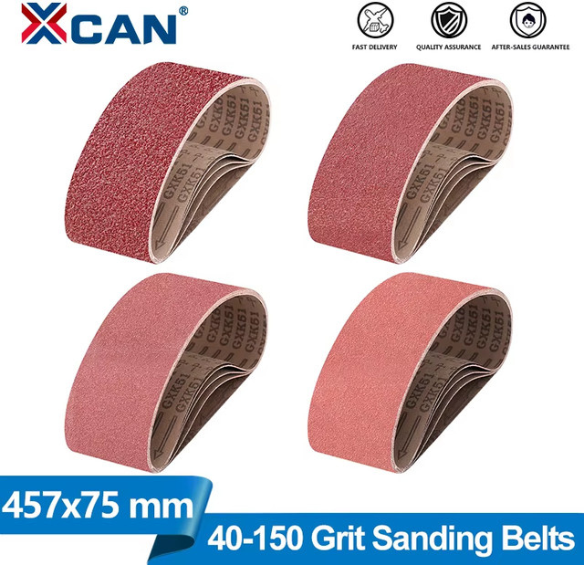 XCAN Schleifbänder 5 Stück für Bandschleifer zum Schleifen von Holz und Metall, B: 75 mm, L: 457 mm - Bild 1