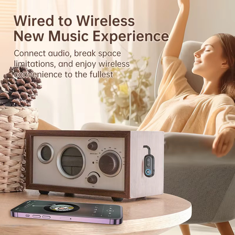 Kebidumei Bluetooth 6.0 Audio Sender und Empfänger mit 3,5 mm AUX Anschluss und Mikrofon für HiFi Stereo Musik im Auto, Flugzeug, TV oder PC - Bild 2