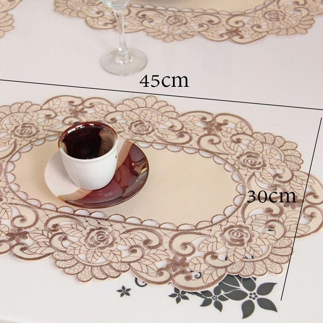 Yiran Furniture Tischdecke aus Satinstoff mit weißer Spitze und floraler Bestickung im Vintage-Stil, rund, Weiß - Bild 1