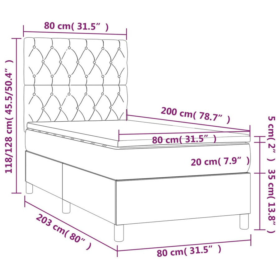vidaXL Boxspringbett mit Matratze in Braun aus Stoff, B/T/H: 80 x 200 x 128 cm - Bild 3