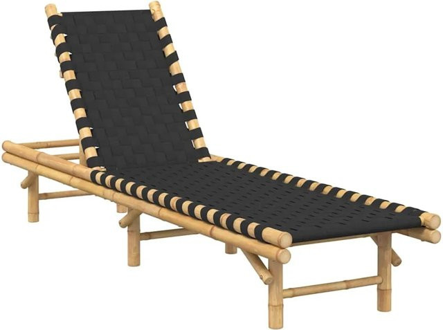 vidaXL Sonnenliege aus Bambus mit schwarzem Textilene-Gewebe, B/T/H: 200 x 55 x 30 cm - Bild 1