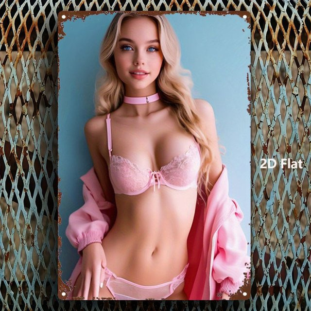 HELLOYOUNG Vintage-Metallschild mit Retro-Spitze, Bralette und Mantel, Wanddekoration in Weiß, B/H: 20,3 x 30,5 cm - Bild 1