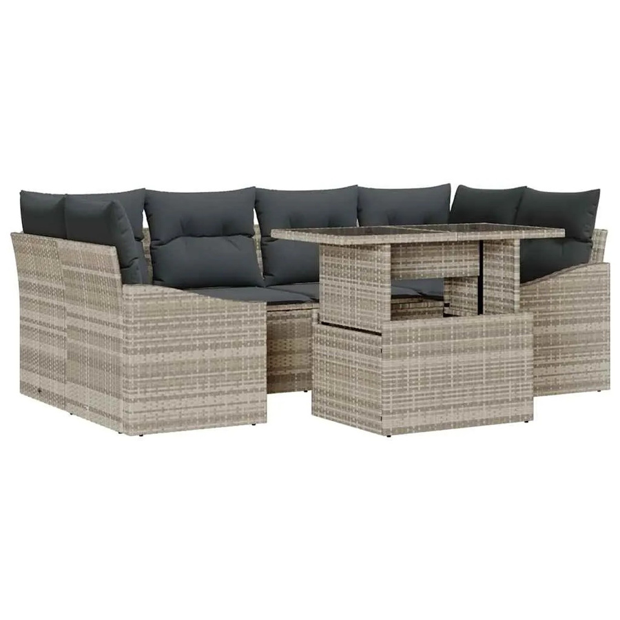 vidaXL 7-teiliges Garten-Sofa-Set aus Poly Rattan in Hellgrau mit Kissen und Tisch - Bild 2