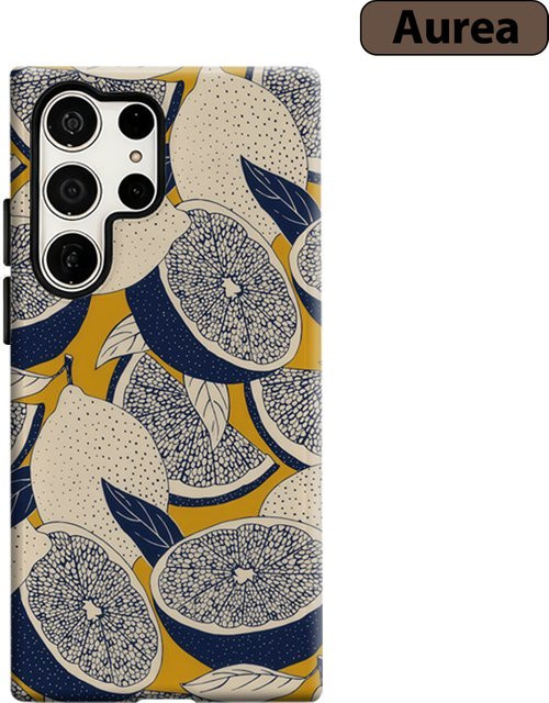 Stoßfeste Doppelschicht Zitronen-Handyhülle für Samsung Galaxy S25 Ultra, S24 und S23 Ultra Plus in Senfblau und Weiß - Bild 1