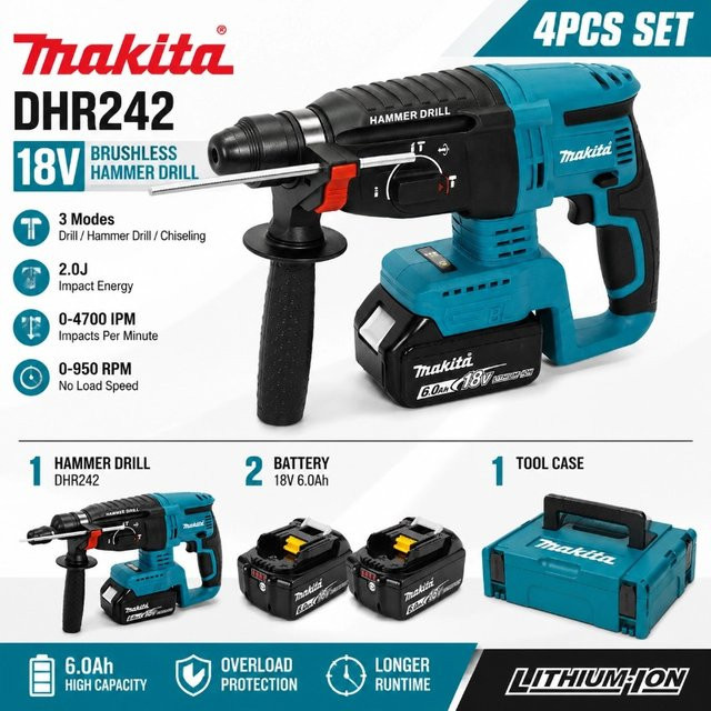 Makita DHR242 Akku-Bohrhammer 18V mit bürstenlosem Motor, 3-Modus-Funktion und 4700 IPM für Beton, inklusive 6Ah Akku - Bild 1